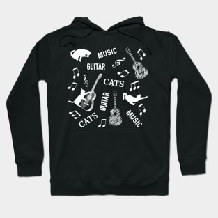 Cats, guitars and music pattern. Hoodie